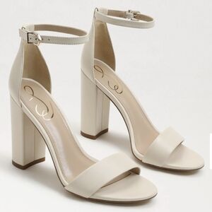 SAM EDELMAN Yaro Block Heel Elegant Cream Ankle Strap Heels NWT Size 7.5W